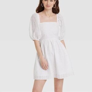 A new day white puff 3/4 sleeve eyelet dress size small